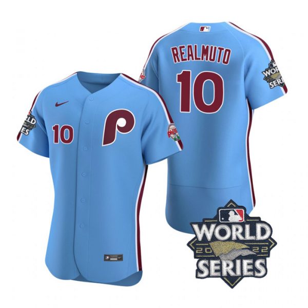 Phillies 10 J.T. Realmuto Blue Nike 2022 World Series Flexbase Jersey->philadelphia phillies->MLB Jersey